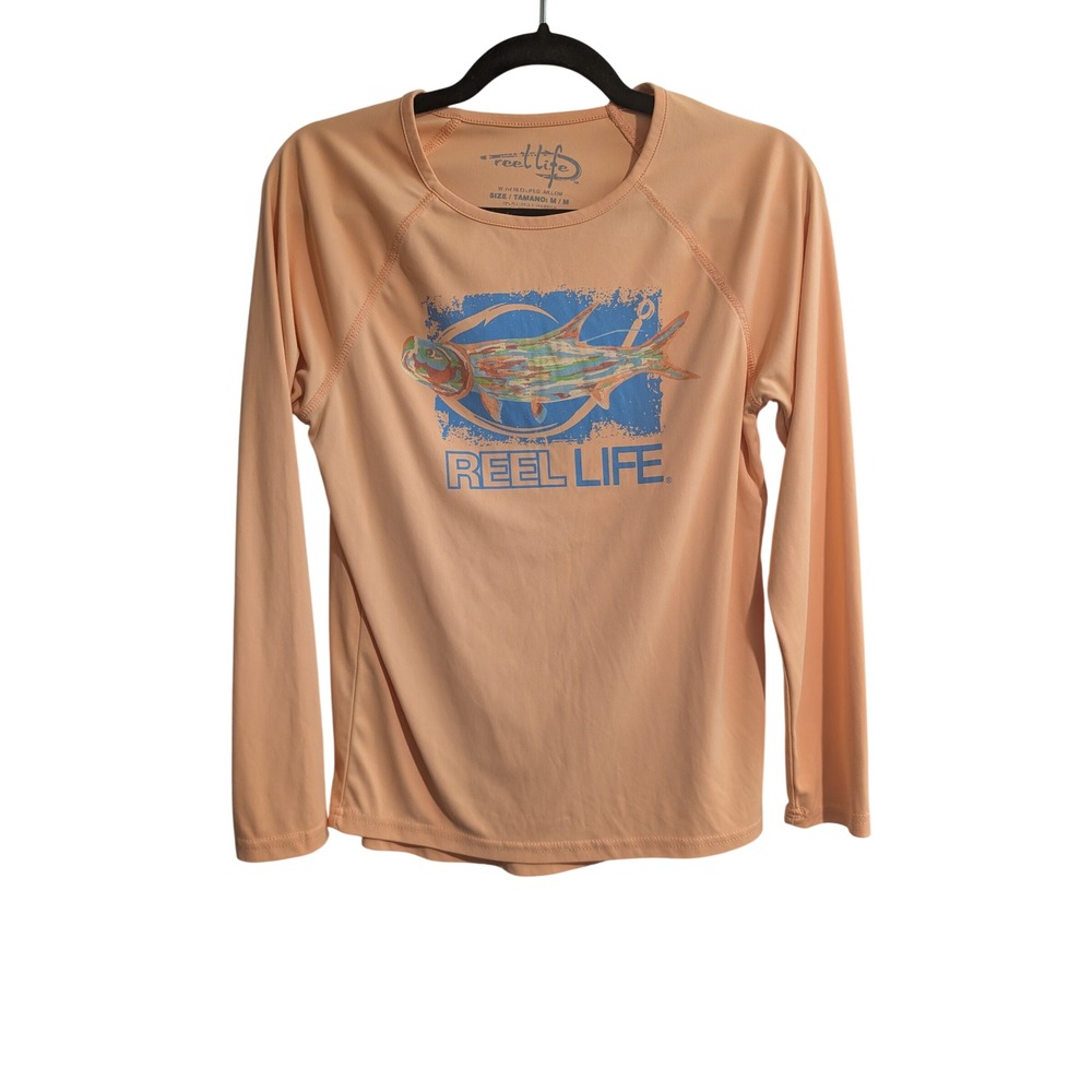 Reel Life Fishing Shirt Womens Medium Orange Long Sleeve Tarpon Graphic Tee